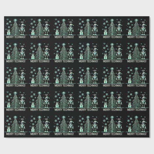 AI-robot met Tech Christmas Tree - Vrolijke Techma Cadeaupapier (Vlak)