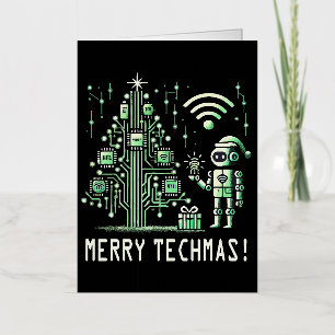 AI-robot met Tech Christmas Tree - Vrolijke Techma Folie Wenskaart