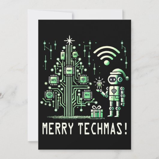 AI-robot met Tech Christmas Tree - Vrolijke Techma Kaart (Voorkant)