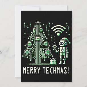 AI-robot met Tech Christmas Tree - Vrolijke Techma Kaart