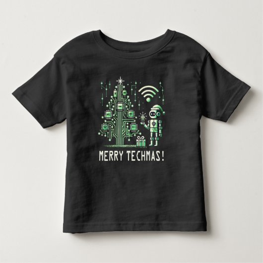 AI-robot met Tech Christmas Tree - Vrolijke Techma Kinder Shirts (Voorkant)