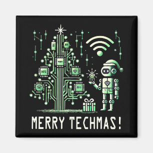 AI-robot met Tech Christmas Tree - Vrolijke Techma Magneet