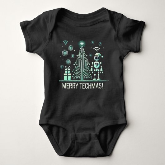 AI-robot met Tech Christmas Tree - Vrolijke Techma Romper (Voorkant)