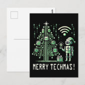AI-robot met tech kerstboom – vrolijk techmas Briefkaart (Voorkant / Achterkant)