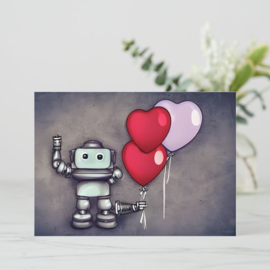 AI Robot Valentijn Heart Balloons Feestdagenkaart (Staand voorkant)