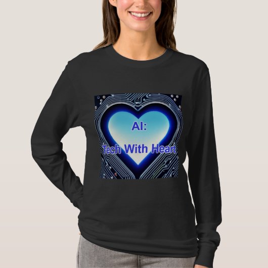 AI: Tech with Heart Women's Long Sleeve Black T-shirt (Voorkant)