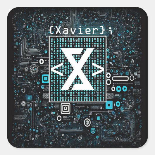 Ai - Technologie - Codeermonogram - Xavier Vierkante Sticker (Voorkant)