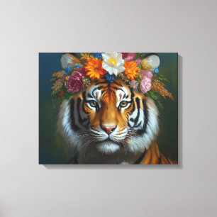 AI Tijger met bloemen Canvas Afdruk