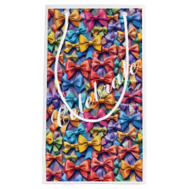 AI Vieren Multi-Coloured Bow Pattern Gift Bag Klein Cadeauzakje