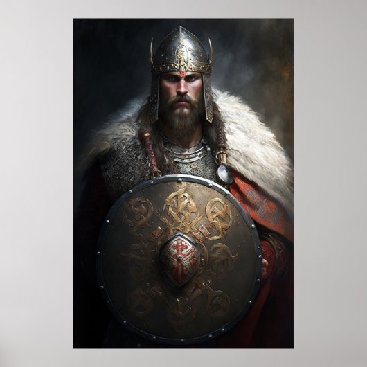 AI Viking Warrior Holding Shield Poster (Voorkant)