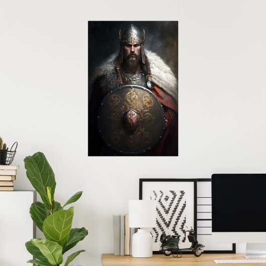 AI Viking Warrior Holding Shield Poster (Thuiskantoor)