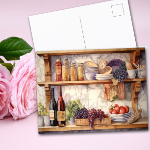 AI Vintage Landelijke Keuken Planken Wijn Druiven Briefkaart