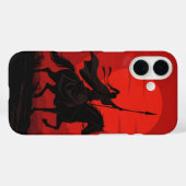 AI Warrior iPhone Cover – Epic Red Sun Silhouette (Achterkant (horizontaal))