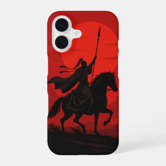 AI Warrior iPhone Hoesje – Epische Rode Zon Silhou iPhone 16 Hoesje