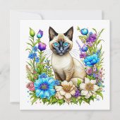 Ai Waterverf Siamese kat in bloemen (Voorkant)