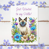Ai Waterverf Siamese kat in bloemen Kaart