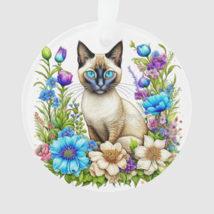 Ai Waterverf Siamese kat in bloemen Ornament