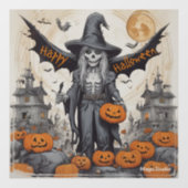 AI Winged Skeleton Halloween Window Cling Decal (Vel)