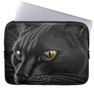 AI Zwarte Kat met Gele Ogen Laptop Sleeve