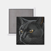 AI Zwarte Kat met Gele Ogen Magneet (Voorkant / Achterkant)