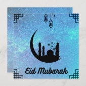 Aïd Moubarak Bleu Voie Lactée en Noir Carte Note T (Devant / Derrière)