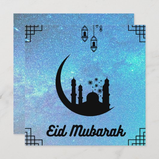 Aïd Moubarak Bleu Voie Lactée en Noir Carte Note T (Devant / Derrière)