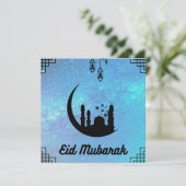 Aïd Moubarak Bleu Voie Lactée en Noir Carte Note T (Debout devant)