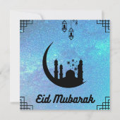 Aïd Moubarak Bleu Voie Lactée en Noir Carte Note T (Devant)