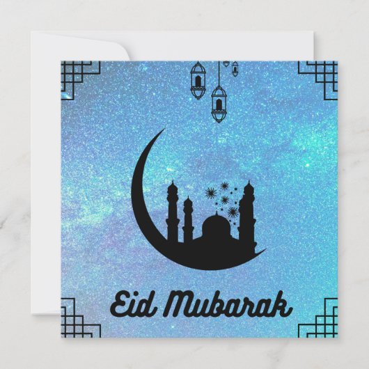 Aïd Moubarak Bleu Voie Lactée en Noir Carte Note T (Devant)