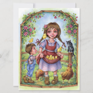 Aide Main Farm Kids Garden Cat Chicks Carte d'art