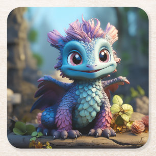 Aiden, een grillige draak vierkante kartonnen onderzetter