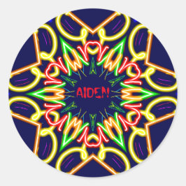AIDEN ~ Fluoro Alien Pattern ~ Gepersonaliseerd Ronde Sticker