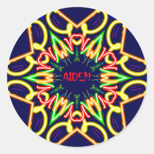 AIDEN ~ Fluoro Alien Pattern ~ Gepersonaliseerd Ronde Sticker