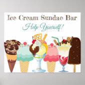 Aidez-vous Crème glacée Sundae Bar Poster Signe (Devant)