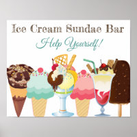 Aidez-vous Crème glacée Sundae Bar Poster Signe