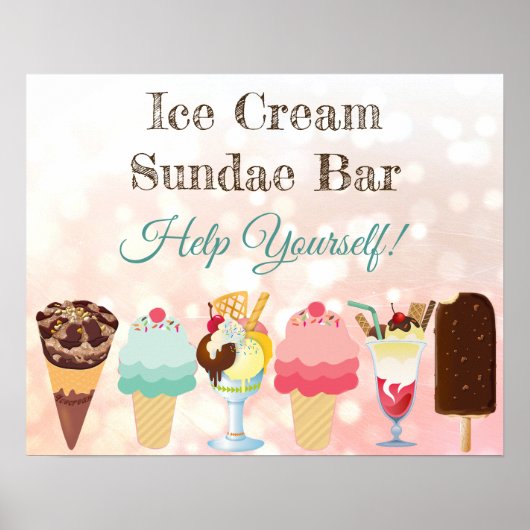 Aidez-vous Crème glacée Sundae Bar Poster Signe (Devant)
