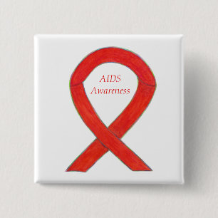 AIDS Awareness Ribbon Custom Art Pin Vierkante Button 5,1 Cm