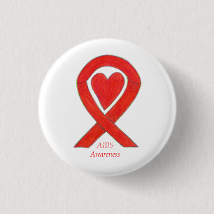 AIDS Awareness Ribbon Heart Custom Art Pin Ronde Button 3,2 Cm