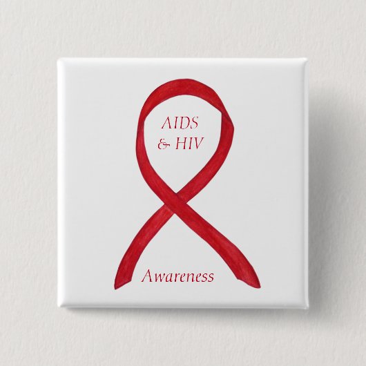 AIDS en HIV Awareness Ribbon Gepersonaliseerd Pijn Vierkante Button 5,1 Cm (Voorkant)