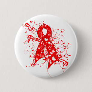AIDS HIV Floral Swirls Ribbon Ronde Button 5,7 Cm