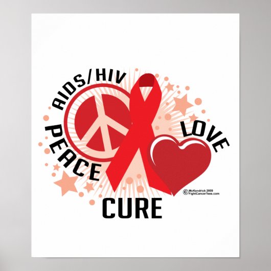 Aids/HIV Peace Love Cure Poster (Voorkant)
