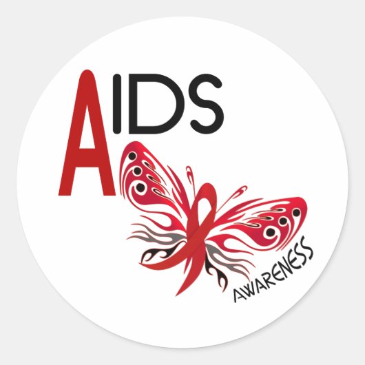 Aids / HIV Vlinder 3 Bewustzijn Ronde Sticker (Voorkant)
