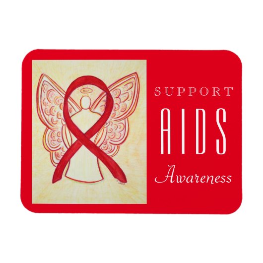 AIDS Red Awareness Ribbon Angel Custom Gift Magnet Magneet (Horizontaal)
