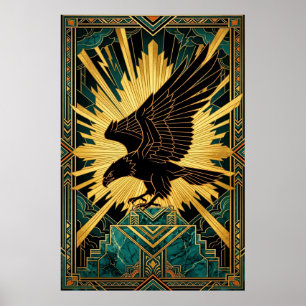 Aigle Art Déco audacieux en vol or et noir