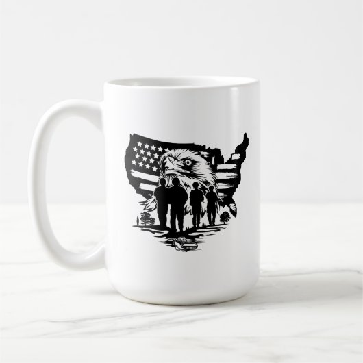 Aigle avec drapeau américain & soldats Mug (Gauche)