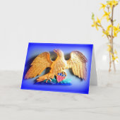 aigle de paix or sur carte bleue (Fleur jaune)