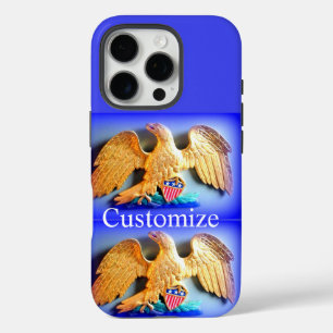aigle d'or sur coque iphone bleu