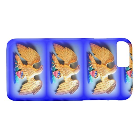 aigle d'or sur coque iphone bleu (Dos (Horizontal))