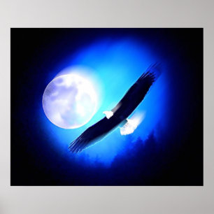 Aigle en vol et Pleine lune Imprimer Aigles Poster