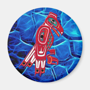 AIGLE HAIDA & Magnet d'art amérindien fractal bleu